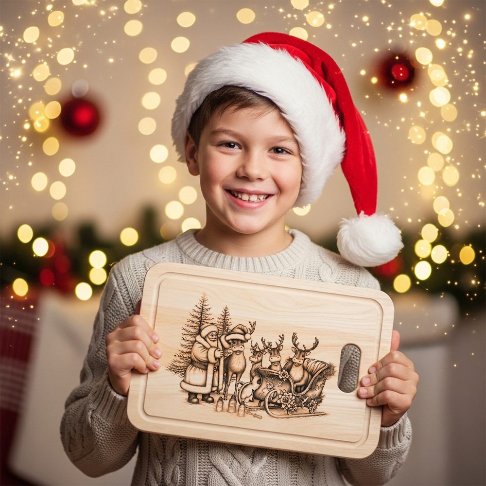 Christmas Charcuterie Board Laser Engraving File, Reindeer Santa
