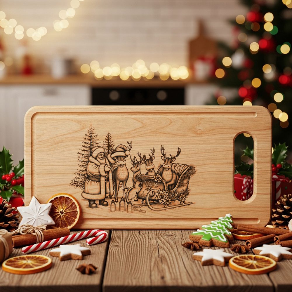 Christmas Charcuterie Board Laser Engraving File, Reindeer Santa