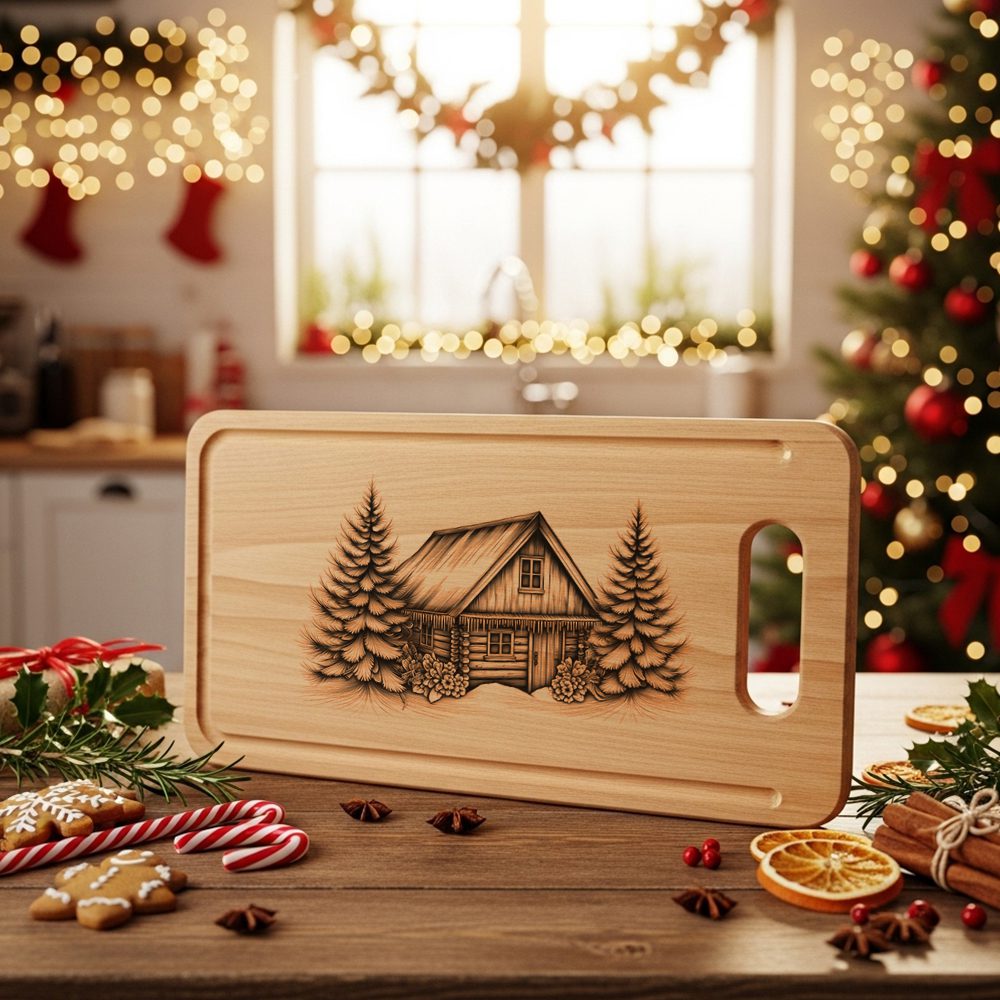 Christmas Charcuterie Board Laser Engraving File, Snow Mountain