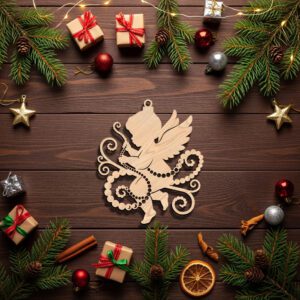 Christmas Cherub Ornament Laser File, Angel Silhouette, Pearls,