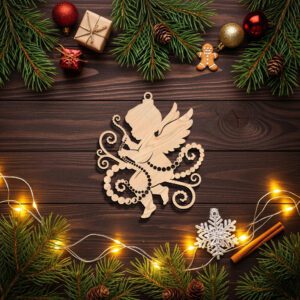 Christmas Cherub Ornament Laser File, Angel Silhouette, Pearls,