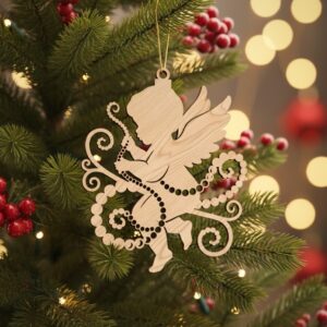Christmas Cherub Ornament Laser File, Angel Silhouette, Pearls,