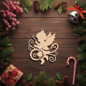 Christmas Cherub Ornament Laser File, Angel Silhouette, Pearls,