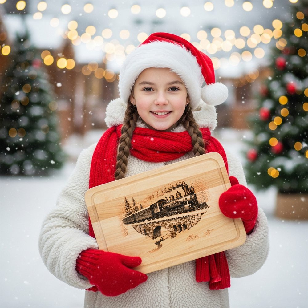 Christmas Laser Engraving File, Classic Train Charcuterie Board,