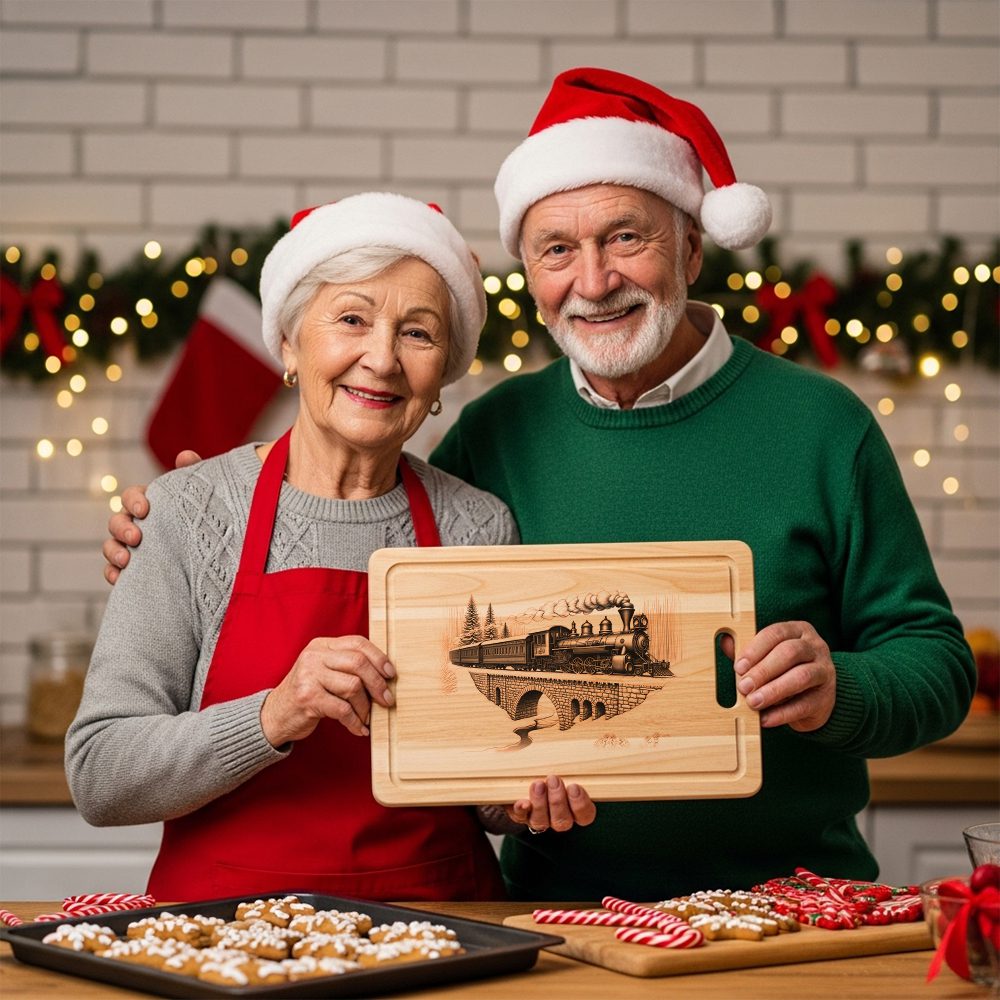 Christmas Laser Engraving File, Classic Train Charcuterie Board,