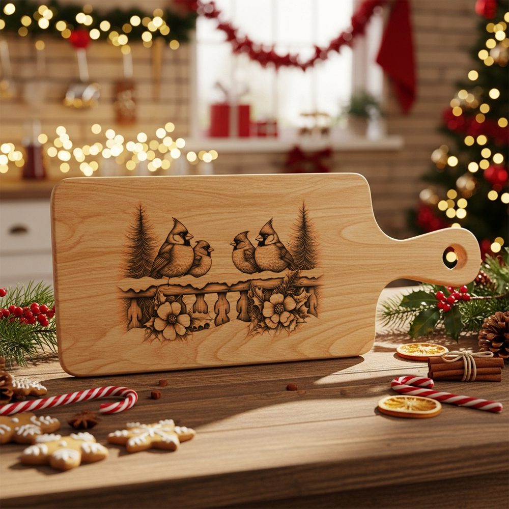 Christmas Laser Engraving File for Charcuterie Board, Cardinal