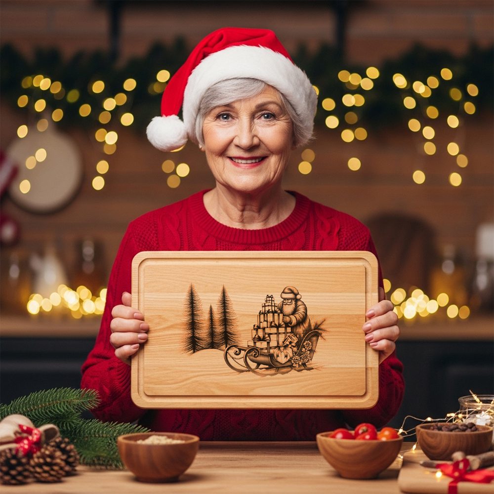 Christmas Laser Engraving File, Santa Sleigh Charcuterie Board,