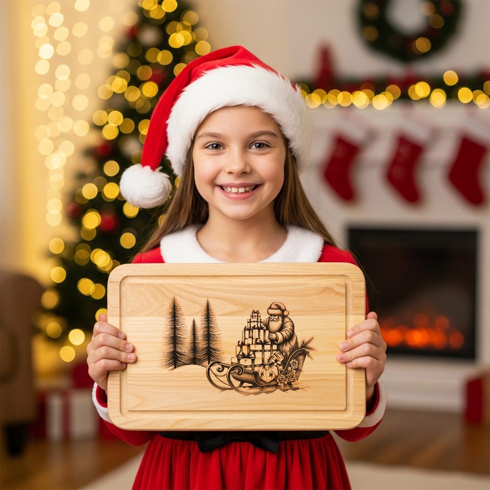 Christmas Laser Engraving File, Santa Sleigh Charcuterie Board,
