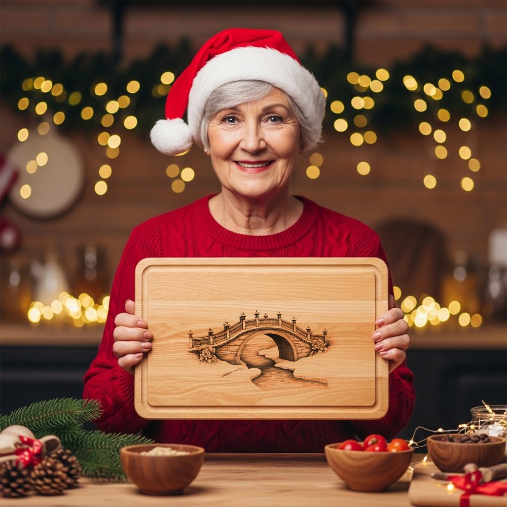 Christmas Laser Engraving File, Snowy Bridge Charcuterie Board,