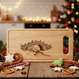 Christmas Laser Engraving File, Snowy Bridge Charcuterie Board,