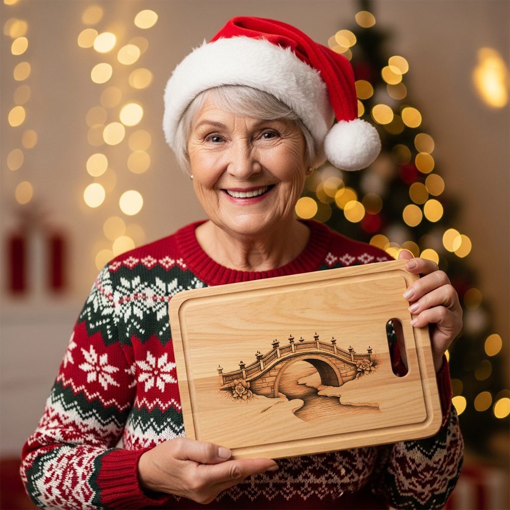 Christmas Laser Engraving File, Snowy Bridge Charcuterie Board,