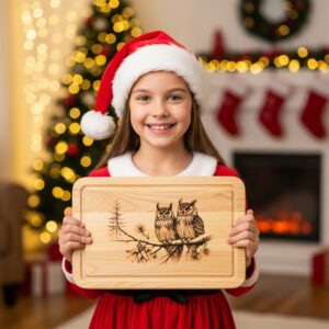 Christmas Owl Laser Engraving File, Charcuterie Board Design