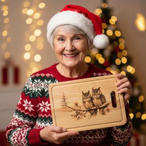 Christmas Owl Laser Engraving File, Charcuterie Board Design