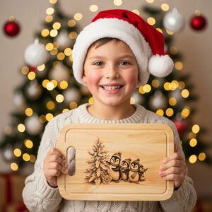 Christmas Penguin Engraving Laser File, Charcuterie Board Holiday