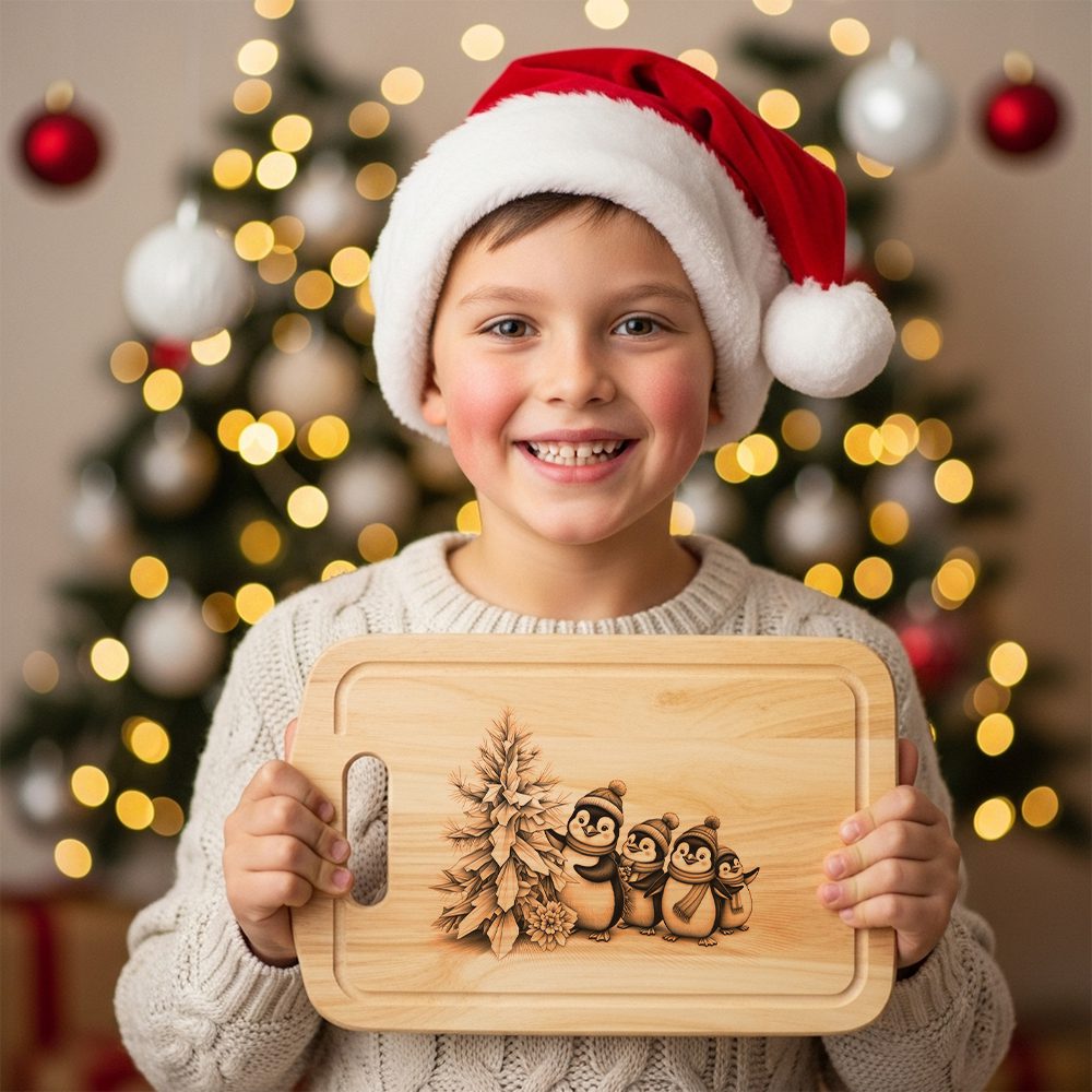 Christmas Penguin Engraving Laser File, Charcuterie Board Holiday