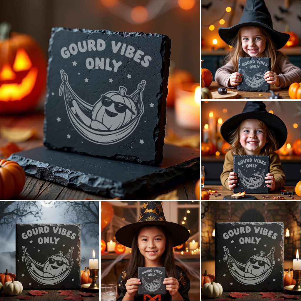 Halloween Funny Coaster Bundle, 9 Slate Engraving Designs,