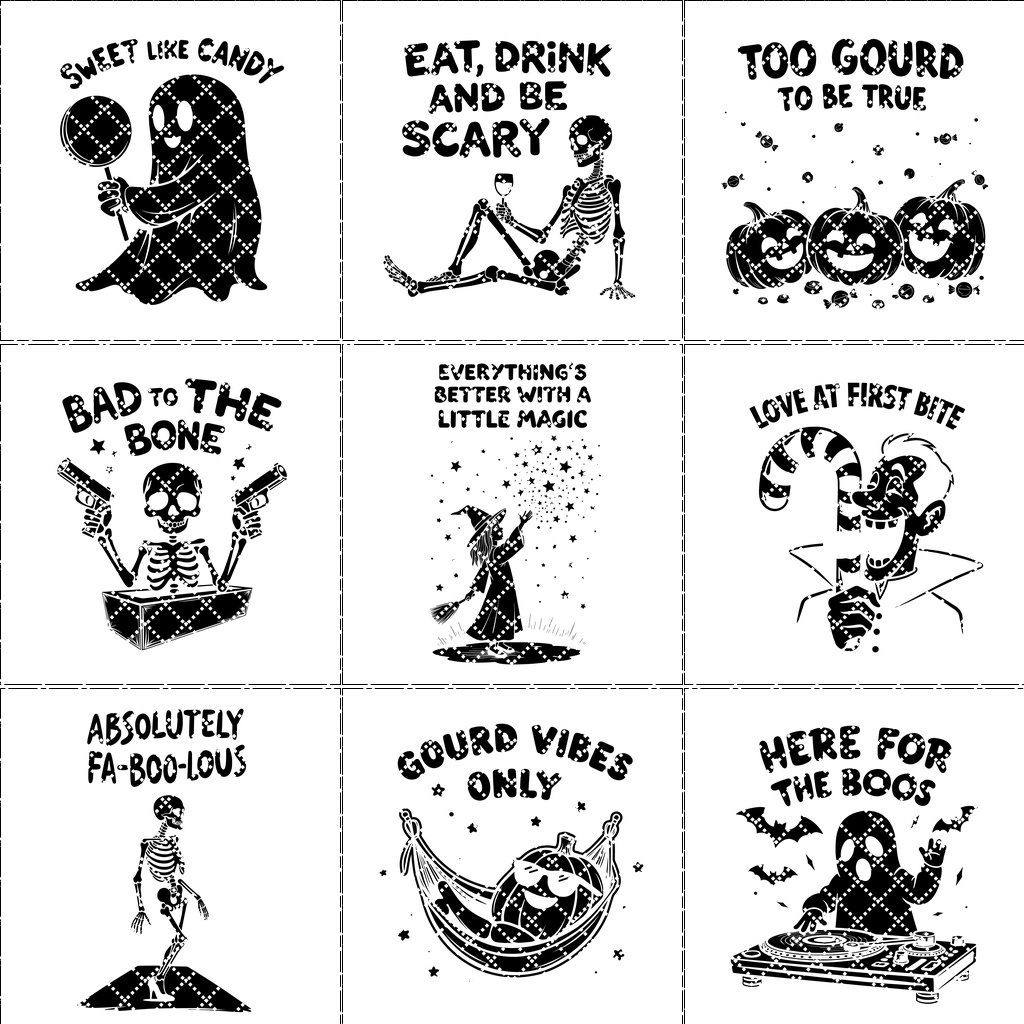 Halloween Funny Coaster Bundle, 9 Slate Engraving Designs,