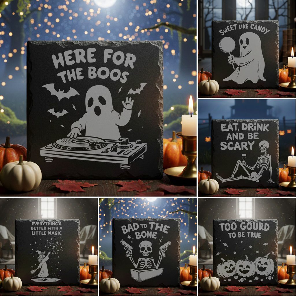 Halloween Funny Coaster Bundle, 9 Slate Engraving Designs,