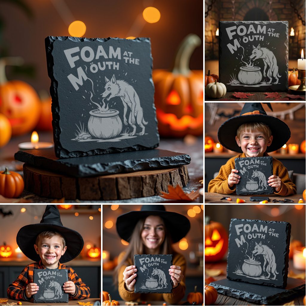 Halloween Slate Coaster Design Bundle, 9 Funny Engraving