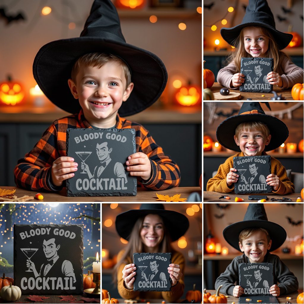 Halloween Slate Coaster Design Bundle, 9 Funny Engraving
