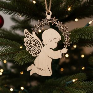 Kneeling Angel Ornament Silhouette, Christmas Decor, Laser Craft