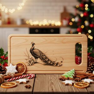 Peacock Engraving Laser File, Christmas Charcuterie Board, Winter