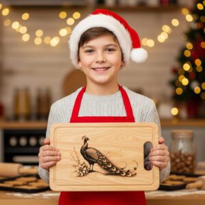 Peacock Engraving Laser File, Christmas Charcuterie Board, Winter