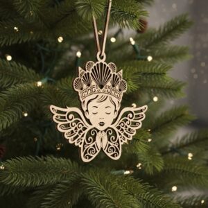 Praying Angel Ornament Laser File, Seashell Crown Coastal