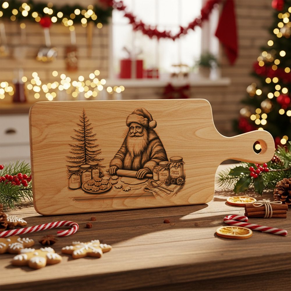 Santa Baking Christmas Laser Engraving File, Charcuterie Board