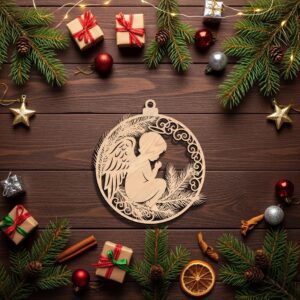 Angel Ornament Laser Design for Christmas, Silhouette Wood Decor Holiday Template