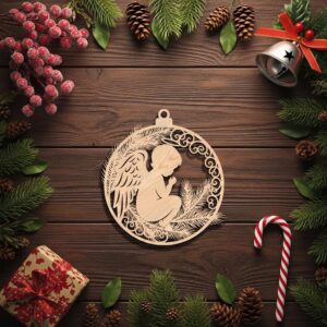 Angel Ornament Laser Design for Christmas, Silhouette Wood Decor Holiday Template