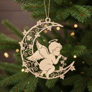 Angel Ornament Laser File, Christmas Moon Angel Celestial Decoration Digital Download
