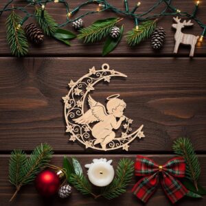 Angel Ornament Laser File, Christmas Moon Angel Celestial Decoration Digital Download