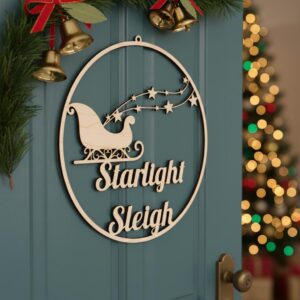 Christmas Door Hanger Bundle, 6 Laser Design Wooden Holiday Welcome Round Signs