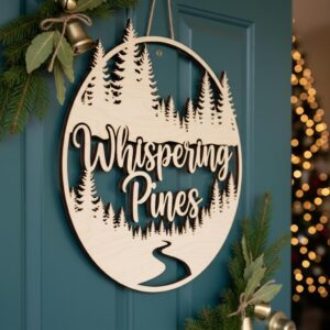 Christmas Door Hanger Bundle, 6 Laser Design Wooden Holiday Welcome Round Signs