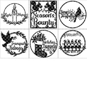 Christmas Door Hanger Bundle, 6 Round Wooden Sign Files for Holiday Decoration