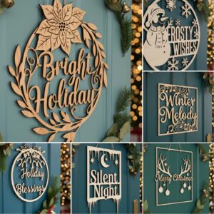 Christmas Door Hanger Bundle, Laser Files for Wooden Signs, Holiday Decor Designs