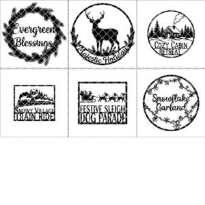 Christmas Door Hanger Bundle, Round Wooden Sign, 6 Festive Designs for Cricut