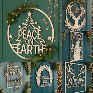 Christmas Door Hanger Bundle, Wooden Porch Decor Signs, Holiday Laser Files