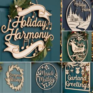 Christmas Door Hanger Bundle, Wooden Sign Files, Holiday Decor for Laser Crafts