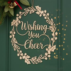 Christmas Door Hanger File, Holiday Wreath Sign, Cheerful Round Porch Decor