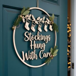 Christmas Door Hanger File, Stockings Hung With Care Sign, Holiday CNC Decor