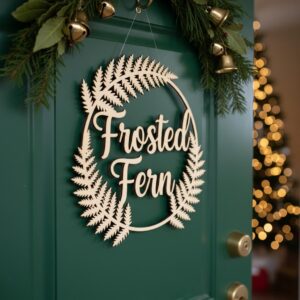 Christmas Door Hanger, Frosted Fern Round Welcome Sign, Holiday Decor File