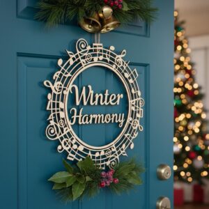 Christmas Door Hanger Round Sign, Winter Harmony Music Decor, Laser File