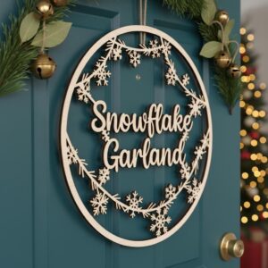 Christmas Door Hanger Round Snowflake Garland Sign for Holiday Home Decor Laser File