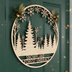 Christmas Door Hanger, Winter Forest Welcome Sign with Snowflakes, Digital Download