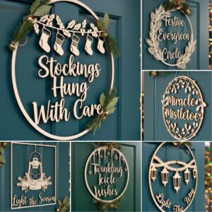 Christmas Door Sign Bundle, Holiday Round Wood Hanger Files, Festive Decor Set