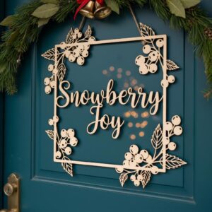 Christmas Joy Door Hanger, Snowberry Square Frame, Winter Decor Sign for Home