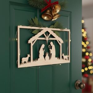 Nativity Door Hanger Digital File, Christian Christmas Sign, Manger Silhouette Scene