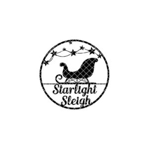 Starlight Sleigh Door Hanger, Christmas Laser File, Round Holiday Welcome Sign